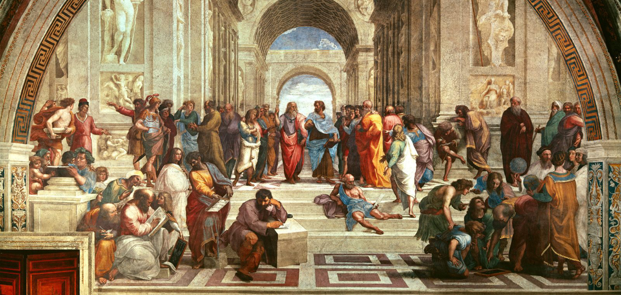 Raphael, The School of Athens, 1509–1511, fresco at the Raphael Rooms, Apostolic Palace, Vatican City.