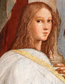 Détail de la fresque “L’École d'Athènes” de Raphaël, v. 1510. Certaines hypothèses modernes ont identifié le sujet comme Hypatie