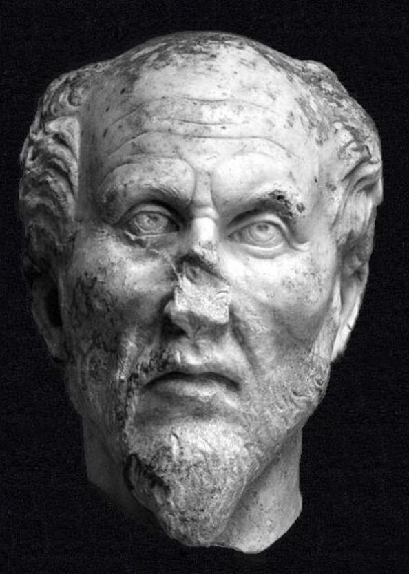 Tête présumée de Plotin en marbre, musée archéologique d'Ostie