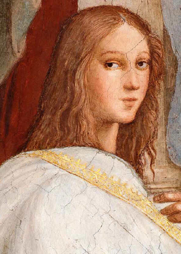 Détail de la fresque “L’École d'Athènes” de Raphaël, v. 1510. Certaines hypothèses modernes ont identifié le sujet comme Hypatie